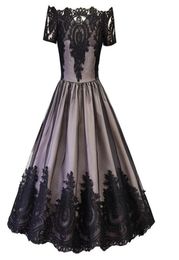 Women 1950s 60s Vintage Dresses Patchwork Backless Lace Mesh Short Sleeve Slash Neck Retro Elegant Black dresses DK4096SY Dorp shi2725256