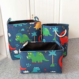 Boxes Storage# Dinosaur Storage Basket Foldable Laundry Basket Toy Clothes Storage Hamper Organiser Storage Box for Bathroom Bedroom Nursery Y2405205WBU