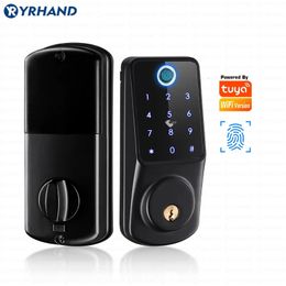 Tuya Wifi APP Smart Remote Control Fingerprint Biometrics Password Card Code Deadbolt Automatic Lock 240507
