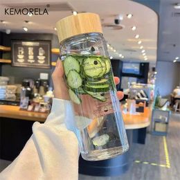 700ML Glass Water Bottle With Time Marker And 304 Stainless Steel Tea Filter Glass Mug High-End Simple Creative Drinking Cup 240520