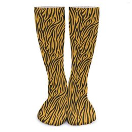 Women Socks Tiger Print Design Stockings Men Gold Stripes Quality Leisure Cycling Anti Slip Graphic Gift Idea