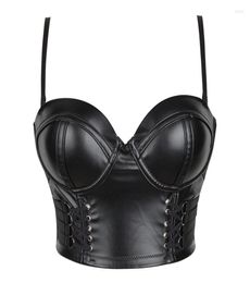 Camisoles Tanks Women Corset Sexy Black PU Leather Bustier Crop Top Fashion Lady Camisole Lingerie Bra Clubwear Summer Lowcut S6803496