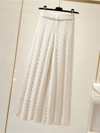 Women's Pants 2024 Autumn Winter Versatile Fried Dough Twists Length Trousers Korean Fashion Thickening Knitted Wide Leg