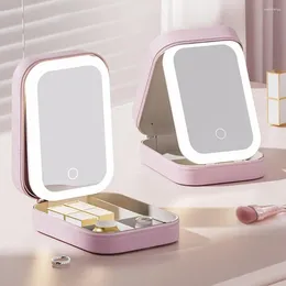 Storage Boxes Capacity Box Desktop Skin Care Product Organiser Portable Led Mirror Cosmetic With For Jewellery Small