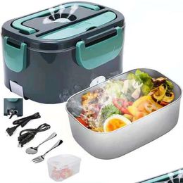 Lunch Boxes Bags 2 In 1 Home Car Electric Box Food Heating Bento 304 Stainless Steel Liner Container Heated Warmer Portable Set 2401 Dh5Bw