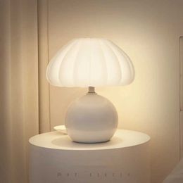 Lamps Shades Style Bedside Table Lamp French Style Eye Protection Mushroom Decorative Pumpkin Lamp Childrens Room Lamp Night Light Y240520J7TF