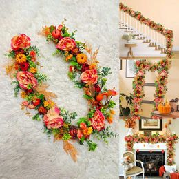 Decorative Flowers Autumn Rattan Decoration 1.5m Thanksgiving Festival Home Interior Decor Garland Wedding Wreath Window Suction Cups