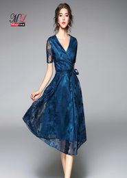 Maylina 2018 New Summer Dresses Women Fashion Slim Vneck Sexy Female Vestido Lace Dress European Style Big Swing Casual Office8556406