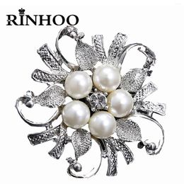 Brooches Rinhoo Fashion Imitation Pearl Rhinestone Crystal Flower Brooch For Women Wedding Bridal Party Round Bouquet Pin Corsage Jewellery