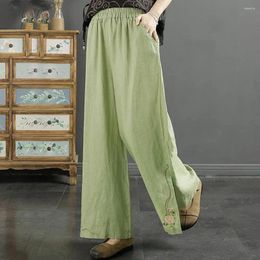 Women's Pants Women Cotton Wide Leg Casual Embroidered Linen Stylish High Waist Trousers With For Vacation