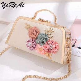 YoReAi Evening Bags Women Clutch Bag Highend Leather Wedding Bridal Handbag Pearl Flower Fashion Chain Party Packs 240509