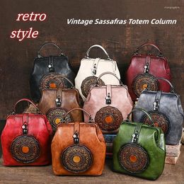School Bags Retro Embossed Urban Simple Style Ladies Shoulder Backpack Casual Travel Bag Handmade Rubbed Colour Handbag