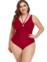 Women's Swimwear Plus Size One-Piece Swimsuit 2024 Tankini Halter Deep-V Neck Sexy Solid Colour Bathing Suit Push Up Bikini Beach