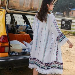 Women Sun Protection Tassel Shawl Lady Summer Chiffon Cardigan Holiday Bikini Blouse Breathable Beach Cape Sexy Light Long Cloak