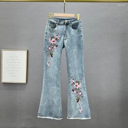 Women's Jeans Women's Trousers 2024 Spring Summer Elastic High Waist Slim Embroidered Flower Flare Denim Pants Ladies Skinny Jean
