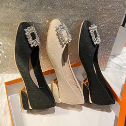 Casual Shoes Women 3cm Low Heels Elegant Square Toe Female Sparkly Crystal Pumps Lady Fashion High Office Plus Size