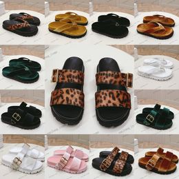 Luxury designer Flat Slippers Women 2024 Summer Velvet strap dad mule brand Sandals triangle leopard thong platform Sexy Beach Flip-flops Slides thick bottom wedges