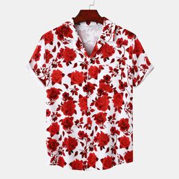 Mens Casual Button Up Beach Aloha Shirts Stylish Rose Floral Print Summer Hawaiian Shirt Men Holiday Vacation Party Clothing XXX 240520