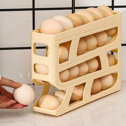 Kitchen Storage 4 Tier Egg Box Organizer For Refrigerator Rolling Holder Fridge Food Container