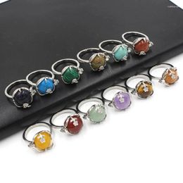 Cluster Rings Reiki Natural Quartz Stone For Women Rose Flower Shiny Crystal Amethysts Red Agates Jades Finger Ring Statement Wedding