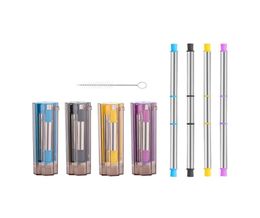 Portable Reusable Stainless Steel Telescopic Drinking Straw for Travel Collapsible Metal with 1 Brush and ABS Carry Case VT14334835379