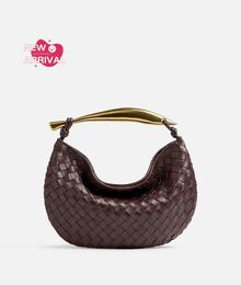 Designer Womens Bag Sardine BotegaVeneta Small Intrecciato leather bag with metallic top handle Bitter chocolate