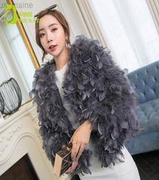 Women039s Fur Faux Fashion Autumn Winter Patchwork Women Ostrich Feather Coats Short Real Coat Genuine Natural Jackets L2209205049037