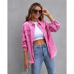 Women's Jackets 2024 Spring And Summer Long Sleeved Casual Lapel Top Mid Length Ruffled Hole Denim Jacket