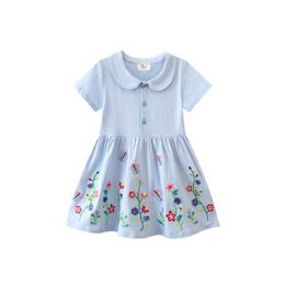 Girl's Dresses Jumping Metres 2-8T New Arrival Princess Girl Dress Collar Flower Embroidery Hot Selling Preschool Childrens Frog Clothing Baby d240520