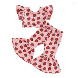 Clothing Sets Pudcoco Toddler Kids Baby Girls Summer Pants Flying Sleeve Crewneck Tops Strawberry Print Flared 6M-5T