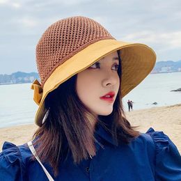 Wide Brim Hats Sunshade Hat Versatile For Women In Summer Small Edge Fisherman Foldable Hollow Beach Tourism Woven Straw