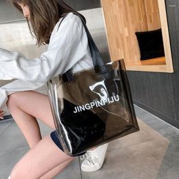 Evening Bags Fashion Jelly Transparent Big Bag Solid Colour Letter Single Shoulder Tote Shopping Beach PVC Handbag