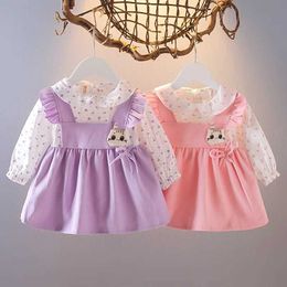 Clothing Sets Fashion Korean Style Dress Baby Girl Long Sleeves Floral Patchwork Dresses Birthday Clothes Autumn Outfit for Kid Girl 0-3 Years Y240520UEO9