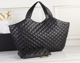 Top Tier Mirror Quality Shopping Bag Real Leather Lambskin Quilted Tote Luxury Designer Women Black Purse Shoulder Gold Chain Bag1494413