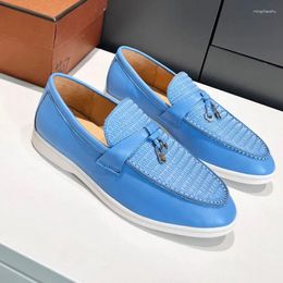 Casual Shoes Summer Style Sky Blue Colour England Loafers Women's Round Toe Metal Ornament Shallow Mouth Flat Bottom