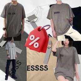 24ss ESS Luxury design Tide T Shirts Chest Letter Laminated Print Short Sleeve High Street Loose Oversize Casual T-shirt 100% Pure Cotton Tops Men Women for Khaki beige