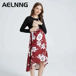 Maternity Dresses Womens Fashion Dress Spring and Autumn Long sleeved Pregnant Womens Wear Irregular Printed Pregnant Womens Wear 8848 d240520