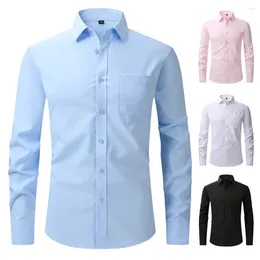 Men's Dress Shirts High-end Anti-Wrinkle Stretch Slim Fit Long-sleeved Tops Business Casual Solid Colour Shirt Male Social Formal Clothing