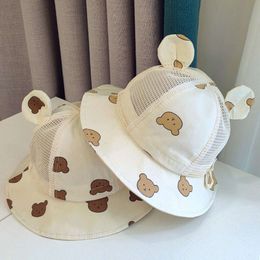 Cute Bear Baby Bucket with Ears Boys Girls Cartoon Cotton Mesh Breathable Sun Hat Kids Outdoor Summer Child Panama Cap L2405