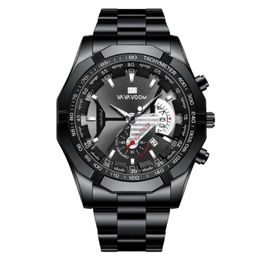 Good Quality Leisure Sport Luminous Pointer Stainless Steel Mens Watch Quartz Watches Calendar Smart Wristwatches VAVAVoom Brand 258F