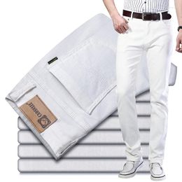 Men's Jeans Men Brand Fashion High Quality White Business Casual Classic Style Slim Fit Soft Trousers Male Stretch Pants Red