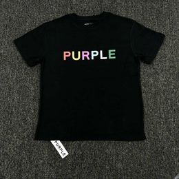 PURPLE BRAND Mens casual pure cotton short sleeved loose round neck Colour letter printed black T-shirt