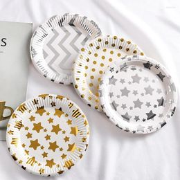 Plates 20Pcs/set Disposable Paper Tray Party Dessert Restaurant Printed Sliver Dishes Kitchen Dinner Plate Birthday Round