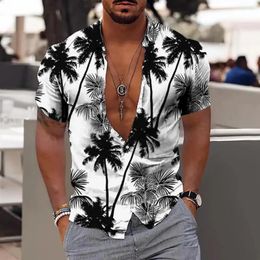 Men's Casual Shirts Men Hawaiian Shirt Coconut Tree Print Aloha Collar Button Short Sleeve Male Clothes Beach Vacation Blouse Tops