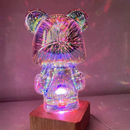 Lamps Shades 3D Glass Fireworks Little Bear Night Light Home Bedroom Living Room Decorative Atmosphere Light Table Decora Seven-color Dimming Y240520ZYLR