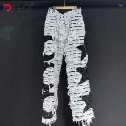 Men's Jeans PFHQ Moon Stars Pattern Straight Patchwork Thickened Worn Out Vintage Outdoor Motorcycle Denim Pants Autumn 21Z2301