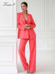 Tesco Women's Straight Wide Leg Pants Suit For Women 2 Pieces Pantsuit Business Office Bespoke