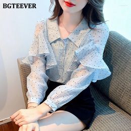 Women's Blouses BGTEEVER Stylish Long Sleeve Ruffles Women Polka Dots Printed Shirts Autumn Elegant Lapel Single-breasted Chiffon