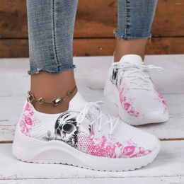 Casual Shoes Women Lace Up Platform Foreign Trade Flying Weaving Mesh Breathable Women'S Round Head Low Top Soft Tenis