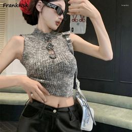 Women's Tanks Women Knitting Hollow Out Temperament Summer Slim Short Tops Young Highstreet Harajuku American Style Sexy Girls Mature